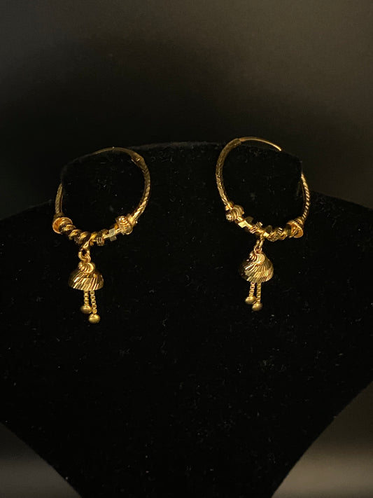 22K Gold Round Dangling Earrings